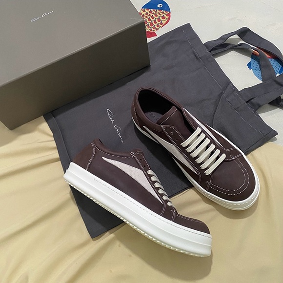 Rick Owens Low-Top Brown Sneakers with Triangle Triangle Trim - Picture 12 of 12